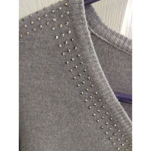 Milano V neck  lt. soft gray pullover women's sweater with crystal fleck trim